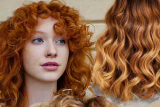 A vibrant collage of curly hairstyles showcasing good hair colors for curly hair, including bold red, golden blonde, natural black, and soft ash tones, emphasizing the beauty and versatility of curls.