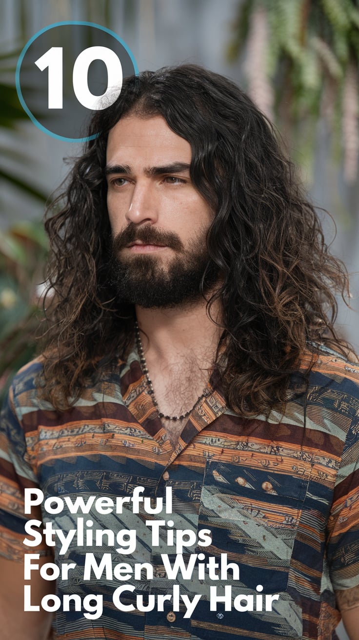 Man with long curly hair styled effortlessly, showcasing powerful styling tips for men long curly hair to enhance natural texture and volume.