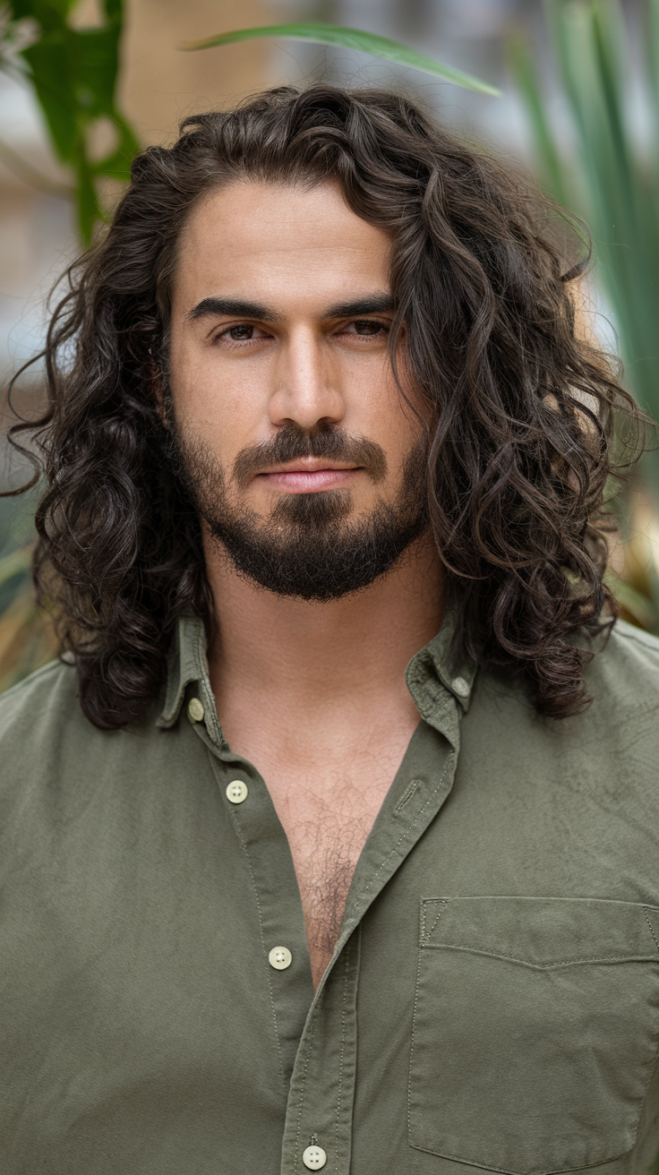 men long curly hair styling image 