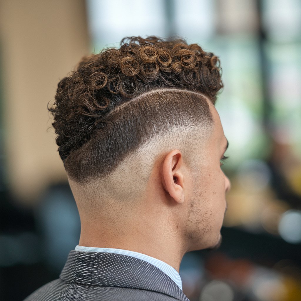 young boy have curly pompadour hairstyle 