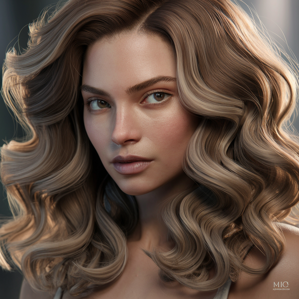 A stunning close-up portrait of a woman with voluminous, well-defined Type 2C wavy hair. Her soft, bouncy waves have a natural shine and smooth texture, enhancing her elegant and radiant look
